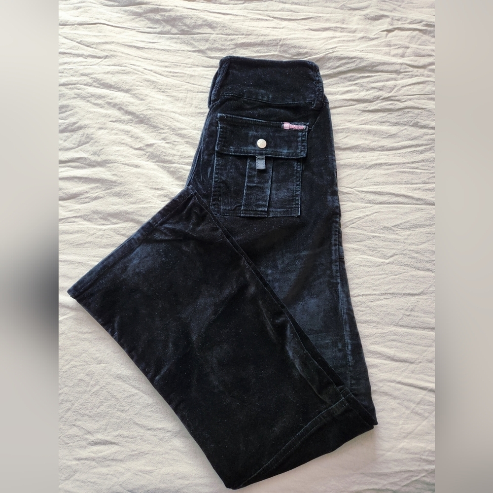Vintage 1990s Y2K Black Velvet Bootcut Pants Bubblegum - Picture 10 of 14